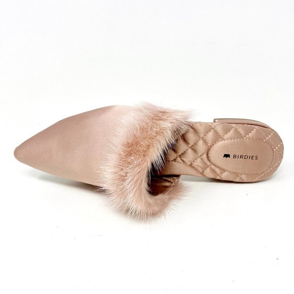 Birdies The Dove French Rose Womens Slip On Mink Fur Pointed Toe Mules - Picture 4 of 5
